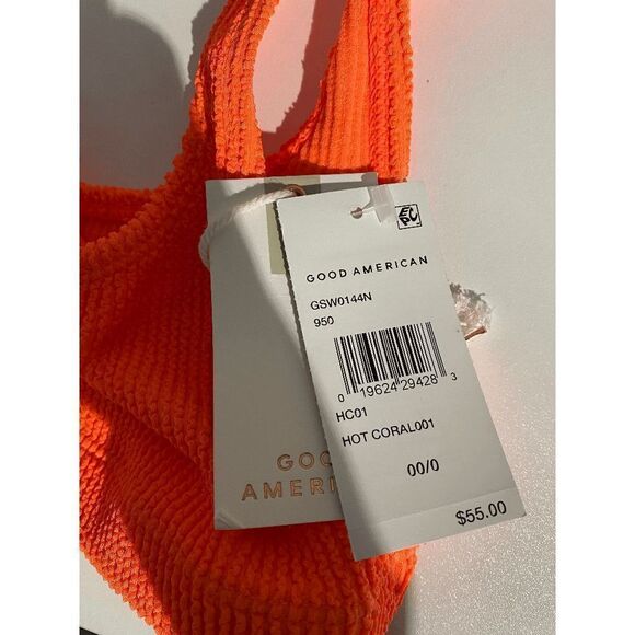 Good American Women’s Textured Always Fits Scoop Bikini Top Hot Coral - Picture 9 of 10